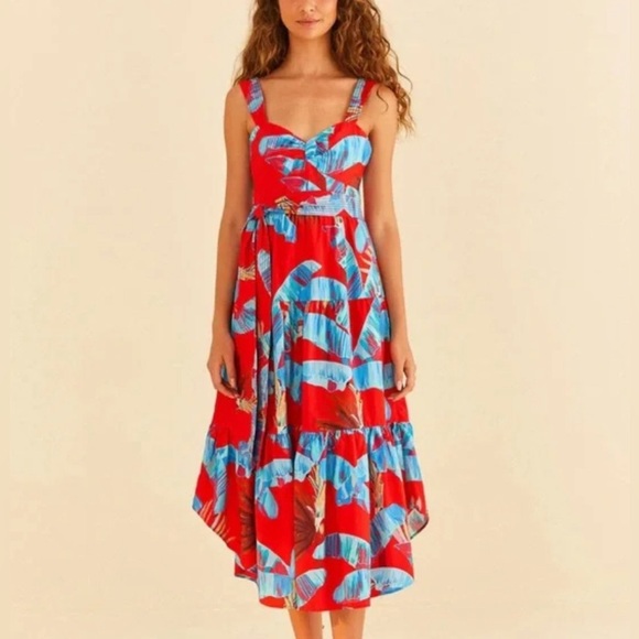 Farm Rio Sweet Jungle Red Midi Dress - Picture 6 of 9